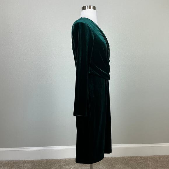 Eliza J Velvet Long Sleeve V-Neck Midi Sheath Cocktail Party Dress Green Size 12 - Picture 3 of 12